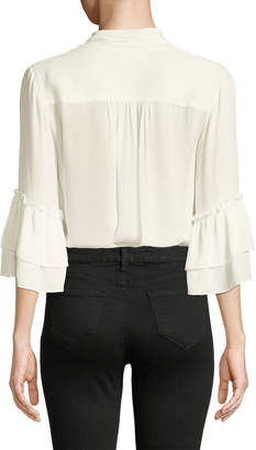 L'Agence Desa Tie-Neck Silk Button-Front Blouse