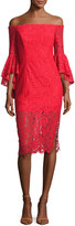 Thumbnail for your product : Milly Selena Off-the-Shoulder Lace Cocktail Dress, Red