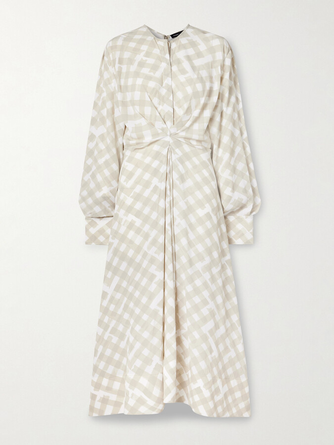 Proenza Schouler Keria Gathered Checked Crepe De Chine Midi Dress - Off-white