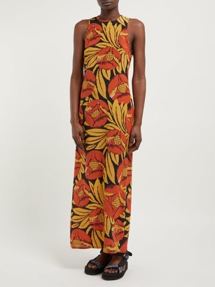 Raey Racerback Floral-print Silk-chintz Dress - Orange Multi