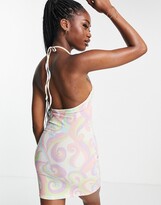 Thumbnail for your product : Monki swirl print halterneck mini dress in multi