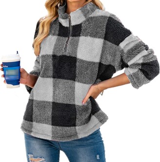 womens grey sherpa pullover