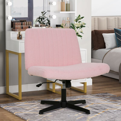 Ebern Designs Vanity Chair Adjustable Office Desk Chair Armless Swivel Cross Legged Chair With No Wheels