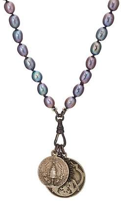 Miracle Icons Men's Vintage-Icon Pearl Rosary Necklace - Gray