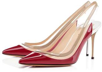 Nancy Jayjii Pointed Toe Women Pumps Transparent Sling Back Sandals Genuine Leather Shoes Size 13 US