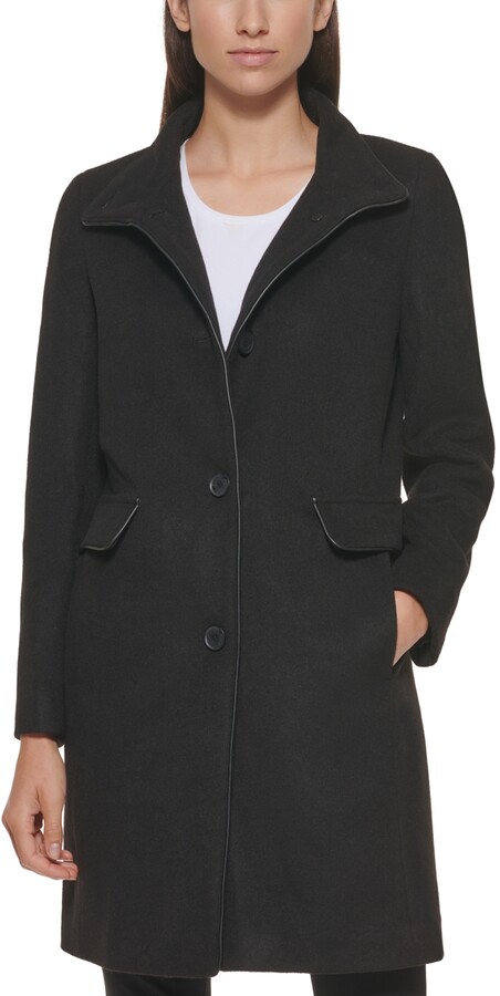 DKNY Brushed wool-blend hooded coat - ShopStyle