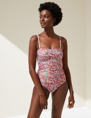 M&S Collection Tummy Control Printed Bandeau Swimsuit - ShopStyle
