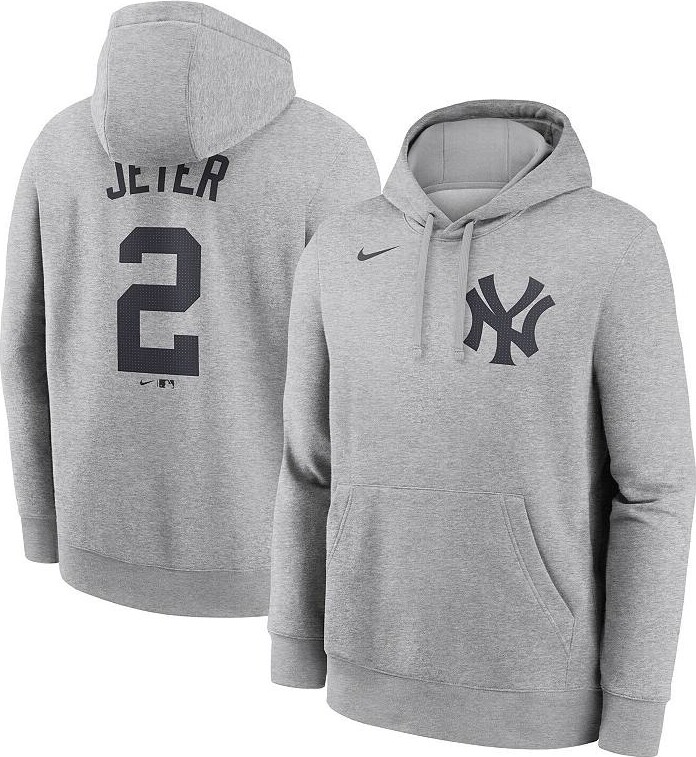 Men's Nike Derek Jeter Heather Gray New York Yankees Player Name & Number Club Fleece Pullover Hoodie