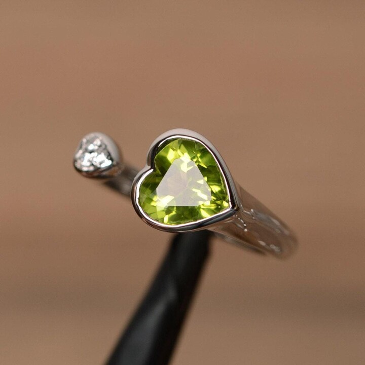 Etsy Natural Peridot Ring Heart Cut August Birthstone Sterling Silver Engagement For Women