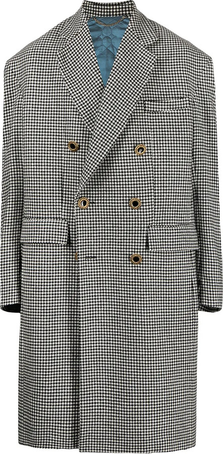 COOL T.M Grandpa houndstooth-print wool coat