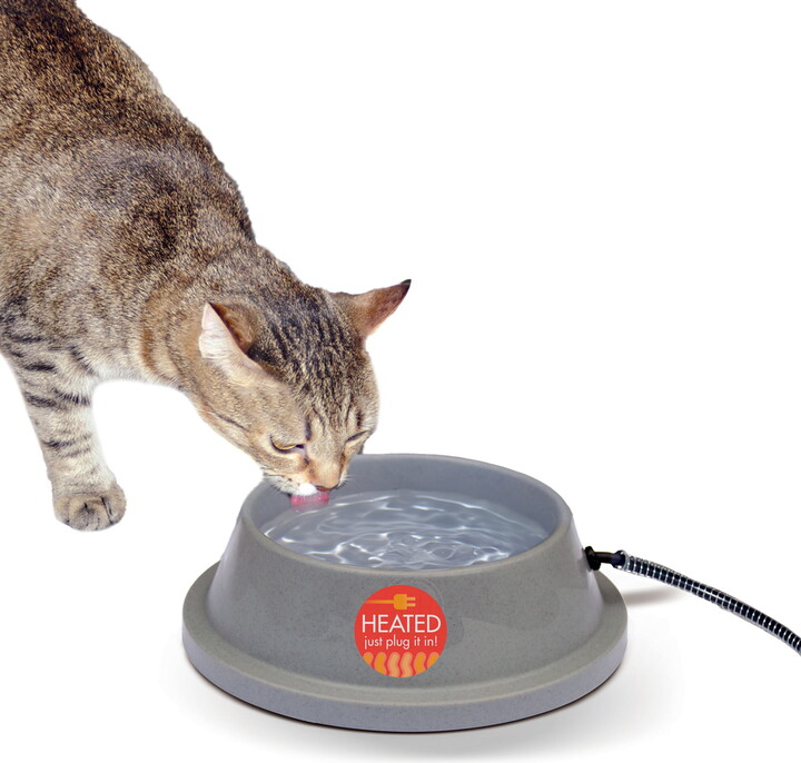 K&H Pet Products Thermal-Bowl Outdoor Heated Cat & Dog Water Bowl Slate Gray 32 Ounces