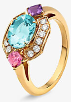 Bvlgari Yellow Gold Allegra 18ct Yellow-Gold Pink Tourmaline Amethyst Aquamarine and 0.2ct Diamond Ring 48mm