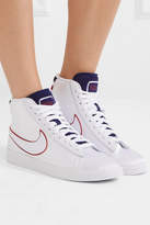 Thumbnail for your product : Nike Blazer Leather And Ribbed Knit-trimmed Satin Sneakers - White