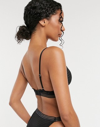 ASOS DESIGN satin barely there lace bra in black