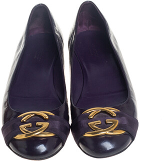 Gucci Purple Patent And Leather Interlocking G Buckle Ballet Flats Size 38.5