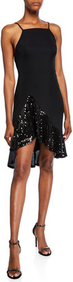 SHO Sleeveless Crepe & Sequin High-Low Dress with Ruffle Hem