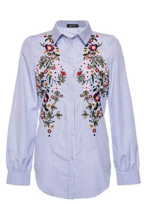Quiz Blue and White Striped Embroidered Shirt