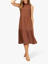 Thumbnail for your product : Trendyol Sleeveless Tiered Midi Dress, Brown