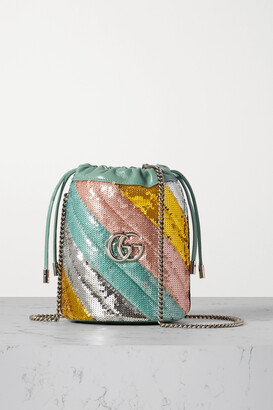 Gucci Gg Marmont Mini Quilted Sequined Leather Bucket Bag