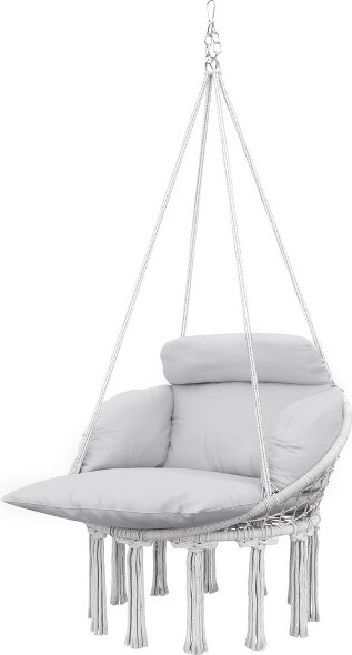 SUGIFT HangingHammockChairwithCushionSteelFrameandBohoFringeIndoorOutdoor