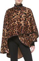 Thumbnail for your product : Sofia Cashmere Leopard-Print Cape with Leather Trim