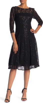 SL Fashions Lace Overlay Fit & Flare Midi Dress