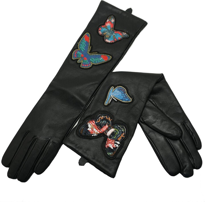 Ladies Butter Soft Black Leather Glove with Woven Stitch Design & Warm Fleece Lining 