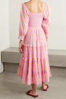 Thumbnail for your product : LoveShackFancy Capri Tiered Shirred Floral-print Cotton-voile Midi Dress - Pink
