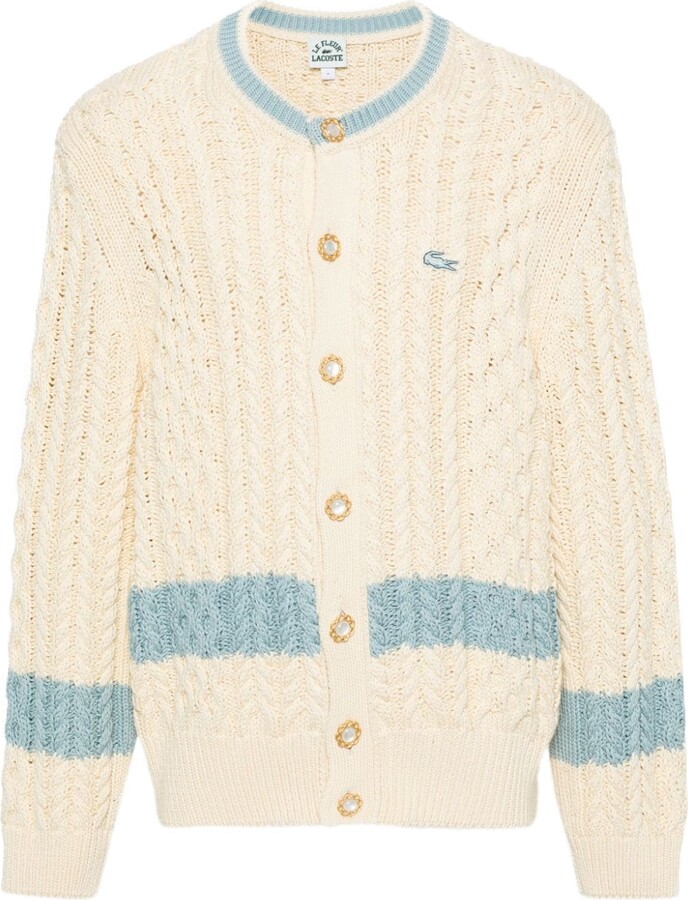 Lacoste x Le Fleur cable-knit cardigan ShopStyle Crewneck Sweaters