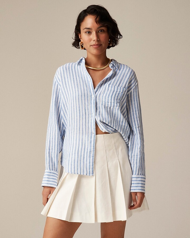 J.Crew Garçon classic shirt in striped cotton-linen blend gauze 
