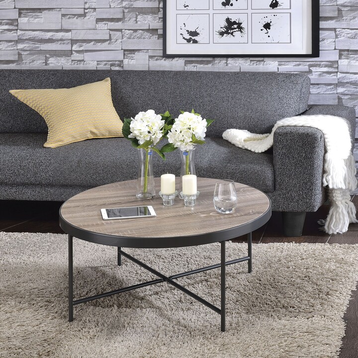 Global Pronex Wood Round Coffee Table Metal Frame Cocktail Table