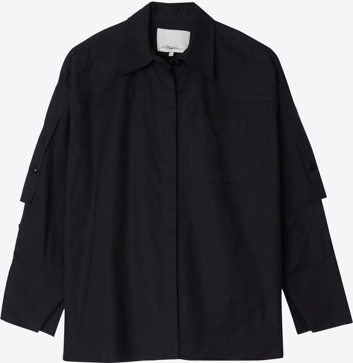 Drop Back Shirt with Convertible Sleeves in MIDNIGHT