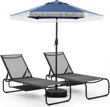 Ainfox 3 Piece Outdoor Chaise Lounge Set With Umbrella
