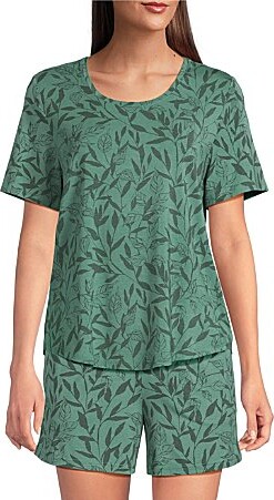 VAN WINKLE & CO. VAN WINKLE CO. Shadow Leaf Knit Short Sleeve Scoop Neck Coordinating Sleep Top