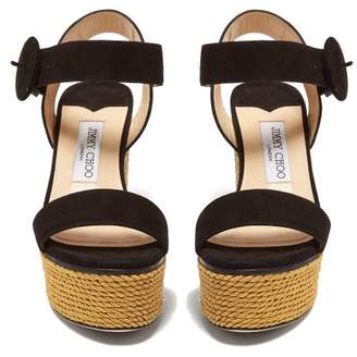 Jimmy Choo Abigail 100 Suede Wedge Sandals - Womens - Black Gold