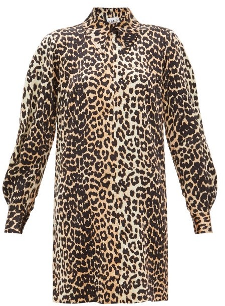 ganni leopard shirt dress