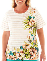 Thumbnail for your product : Alfred Dunner Ipanema Short-Sleeve Striped Floral Border Top - Plus