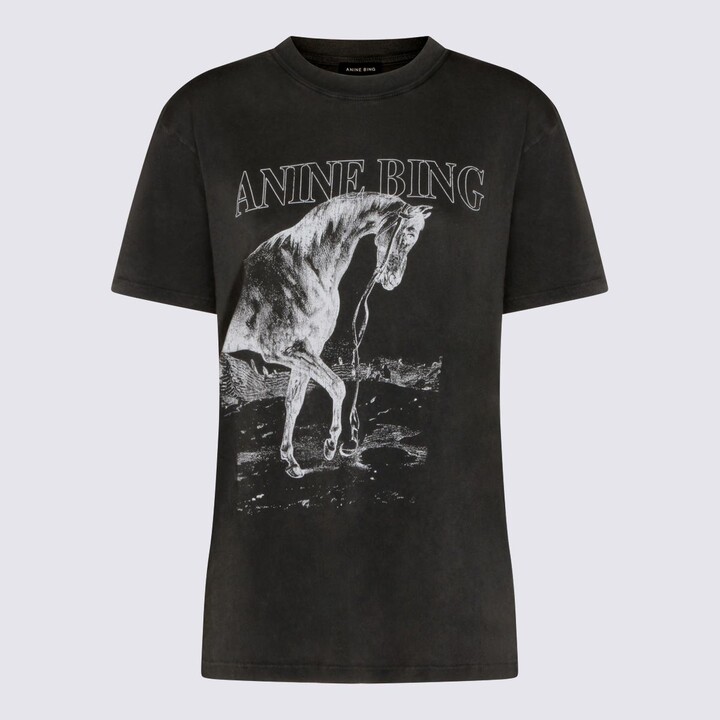 Anine Bing Black Cotton Lili Tee Horse T-Shirt