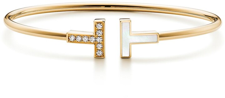 Tiffany T Wire Bracelet in Yellow Gold with Mother-of-pearl