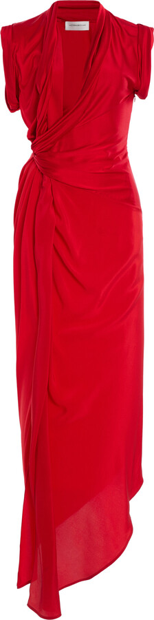 Victoria Beckham Asymmetric Twist-Detailed Silk Maxi Dress