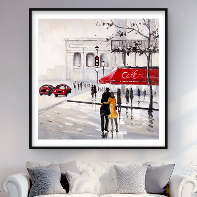 Lark Manor Couple Walking Near Coffee Shop - Romantic Framed Print