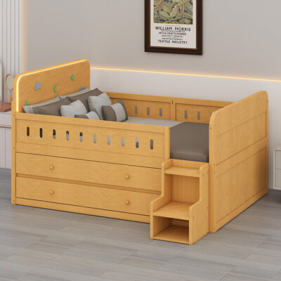 Wooden Bed With LED Light, Storage Drawers