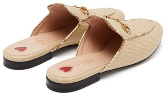 Gucci Princetown Raffia & Leather Backless Loafers - Beige