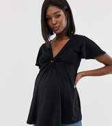 Thumbnail for your product : ASOS Maternity DESIGN Maternity top with angel sleeve and ring detail