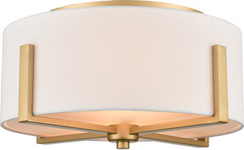 Mercer41 Gold Flush Mount Light With Drum Linen Shade 2-Light