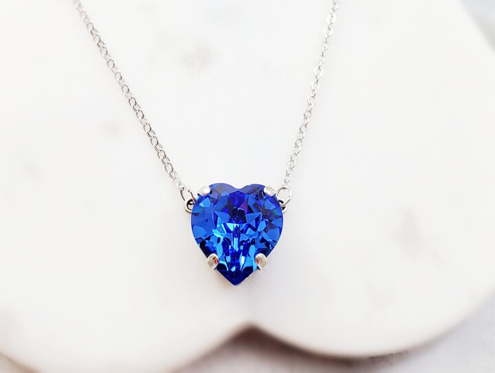 Blue Heart Necklace, Big Sapphire Blue Designer Crystal Heart, September Jewelry Gifts, Capri Romantic Valentine's Gift For Her N3005