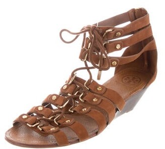 Tory Burch Suede Cutout Accent Gladiator Sandals Brown