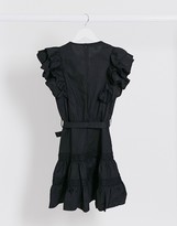 Thumbnail for your product : Parisian Tall frill sleeve lace trim mini dress in black