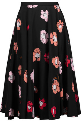 Rochas Pleated Floral-Print Silk Midi Skirt