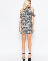 Thumbnail for your product : Daisy Street Shift Dress With Frill Top In Mono Scratch Print